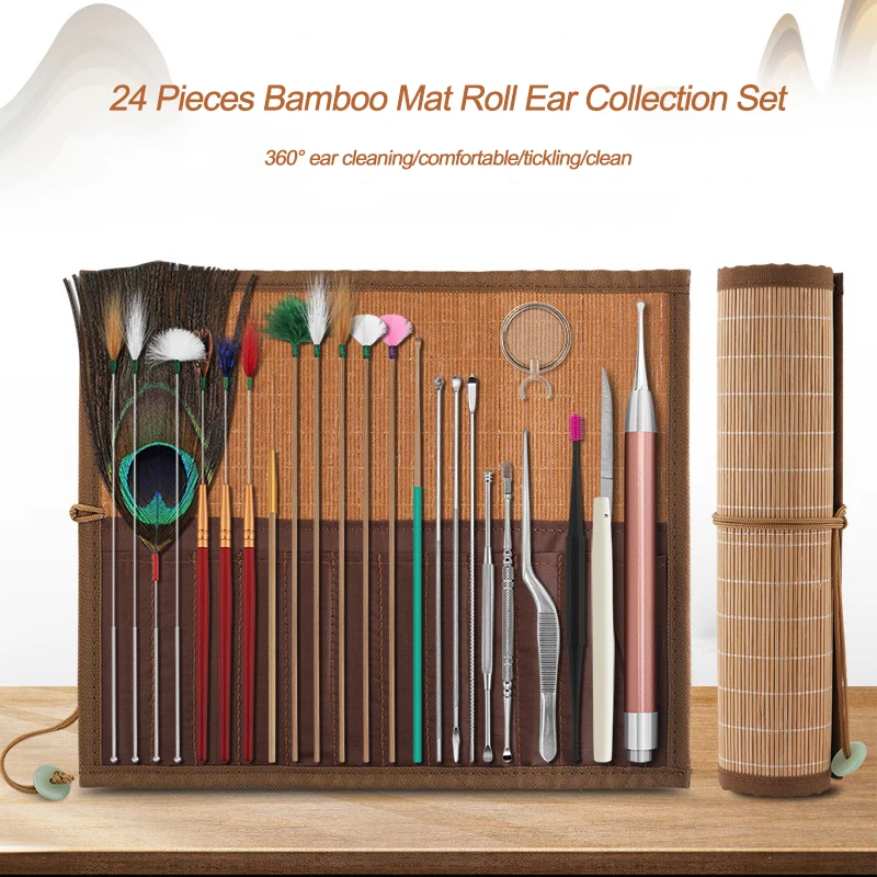 8/12/18/24pcs Ear Pick Set Ear Canal Cleaning Massager Goose Feather Stick Light Up Ear Hollowing Spoon Pick Tools