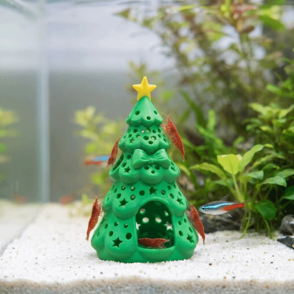 3D Printed Christmas Aquarium Hideout Cave Hollow Plastic Shrimp Shelter Safe Shelter Shrimp Hiding Spot Holiday Decor