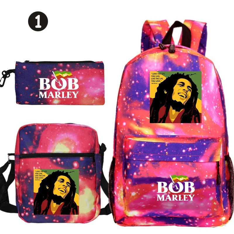 Bob Marleys Backpack Shoulder Bag Pencil Case 3pcs Set Men Teen Fashion Outdoor Backpack Messenger Bag Students School Supplies