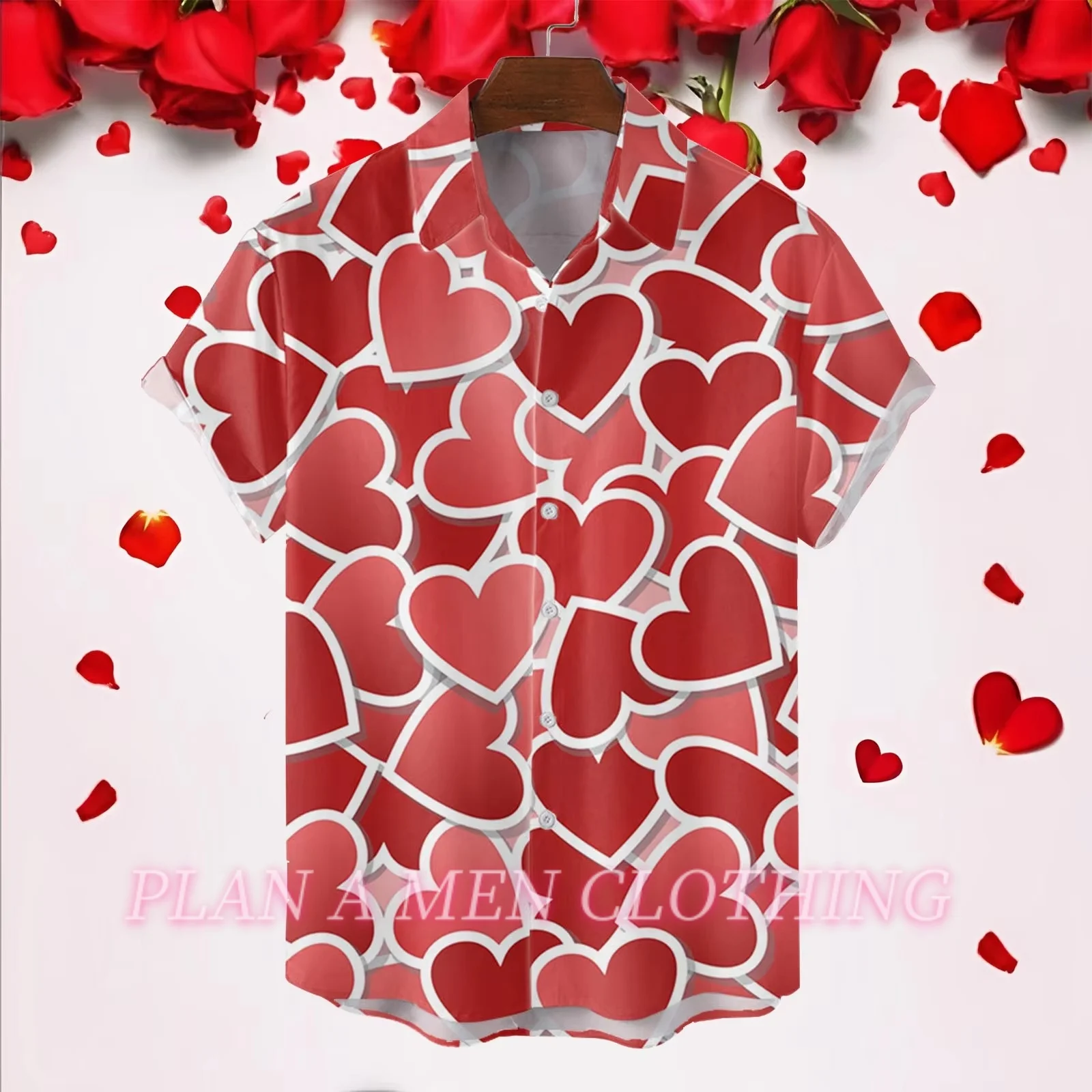 

Hawaiian Men Shirt 3d Red Love Print Loose Oversized Shirts 14Colors Blouses High-Quality Mens Clothing Beach Party Sweatshirts