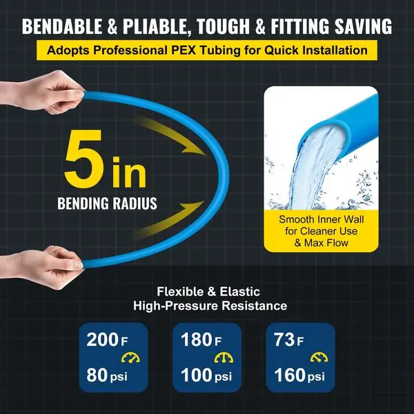 VEVOR PEX Tubing Pipe 2 Rolls of 1/2 Inch X 100 Feet PEX Tubing Non Oxygen Barrier Radiant Floor PEX Pipe Radiant Heat Floor Hea