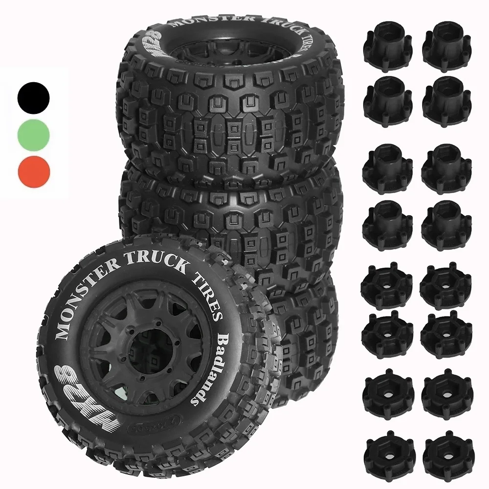 4pcs 128mm 1/10 Monster Stunt Truck general Tire 12mm and 14mm Hex for TRAXXAS MAXX ARRMA Granite KRATON Outcast Tamiya Losi Red