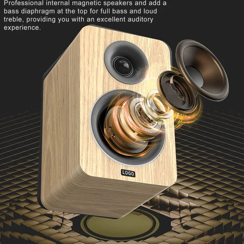 Duel 3-inch Retro Bookshelf Speaker 50W Wood Grain Surface HIFI 3D Surround Stereo Effect Subwoofer Support RCA Fiber Optic USB