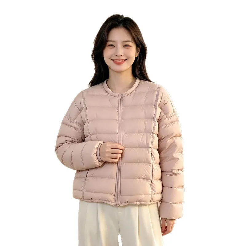 New Winter Down Jackets for Women Lightweight Short Padded Loose Fit Round Neck Duck Down Coat Plus Size Outerwear JK-286