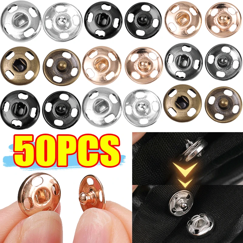 10-50Sets Invisible Metal Snap Fasteners Snaps Button Press Studs Sewing Button for DIY Clothes Garment Bags Shoes Leathercraft