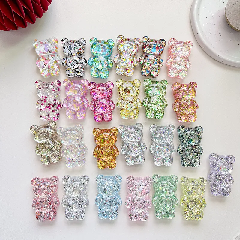 

Glass Glitter Bear Foldable Phone Finger Holder Phone Bracket Stand Phone Holder For iPhone 16 17 15 Mobile Phone Holder