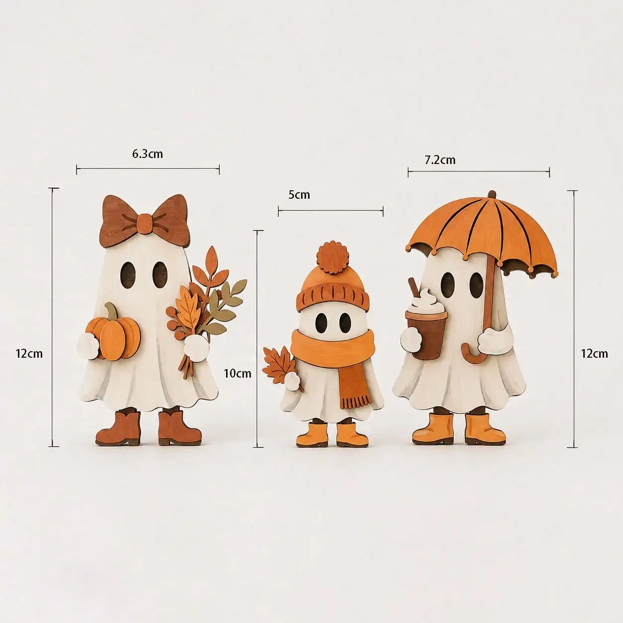 Dekorative Herbst-Ornamente aus Holz, bestehend aus drei Teilen, niedliche Herbst-Regaldekorationen, geeignet für Halloween, Weihnachten, Thanksgiving, als Tischdekoration, für den Schreibtisch im Büro, das Wohnzimmer – Detail 5