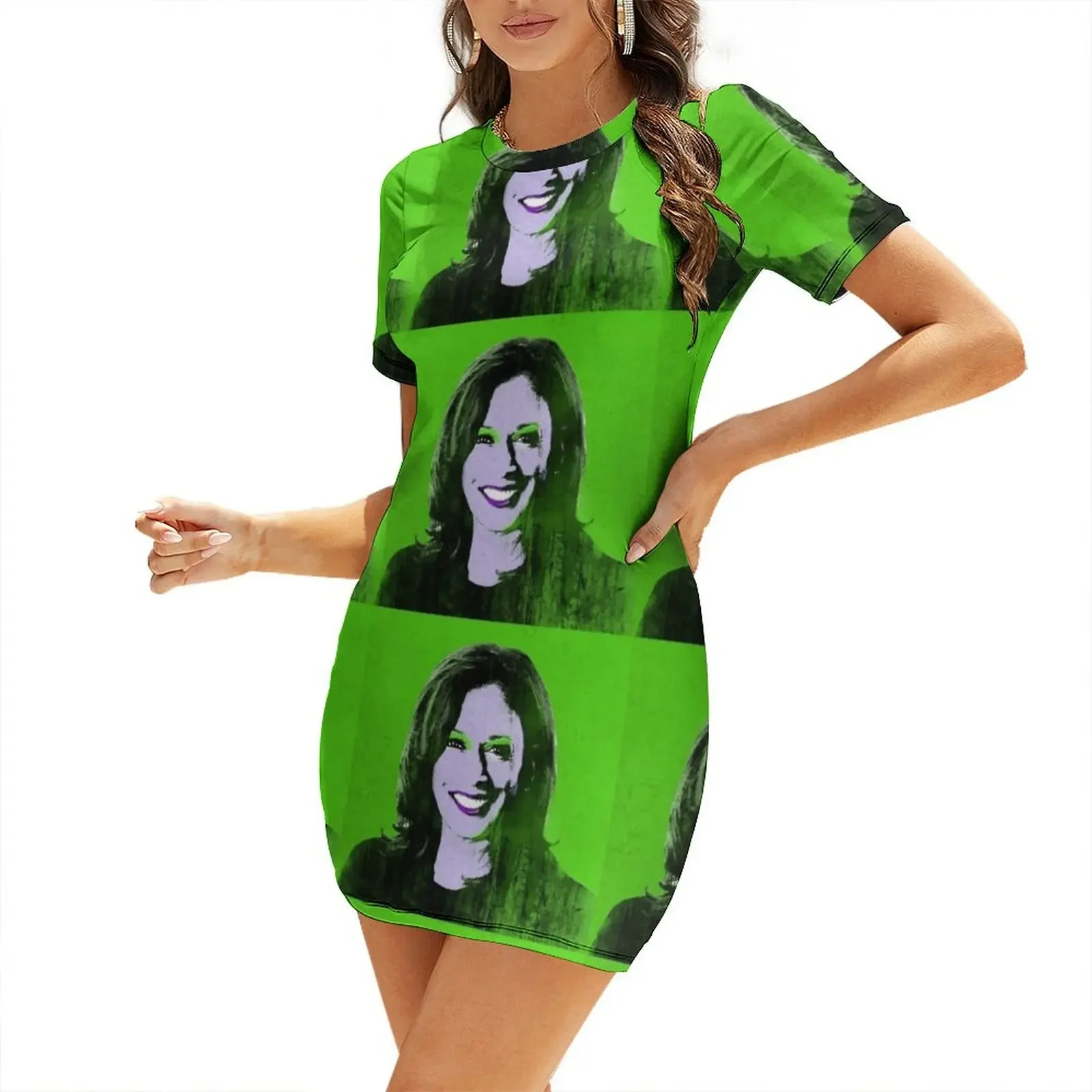 

Kamala Harris Pop Art Portrait (Green & Purple) Short-Sleeved Dress Dance dresses summer clothes Dress vintage