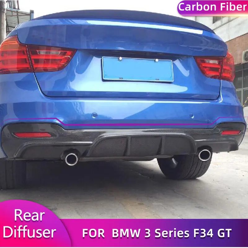 for BMW 3 Series F34 GT M Sport 4-Door 2014-2017 Carbon Fiber Car Rear Bumper Diffuser Lip Spoiler Dual Exhaust One Outlet