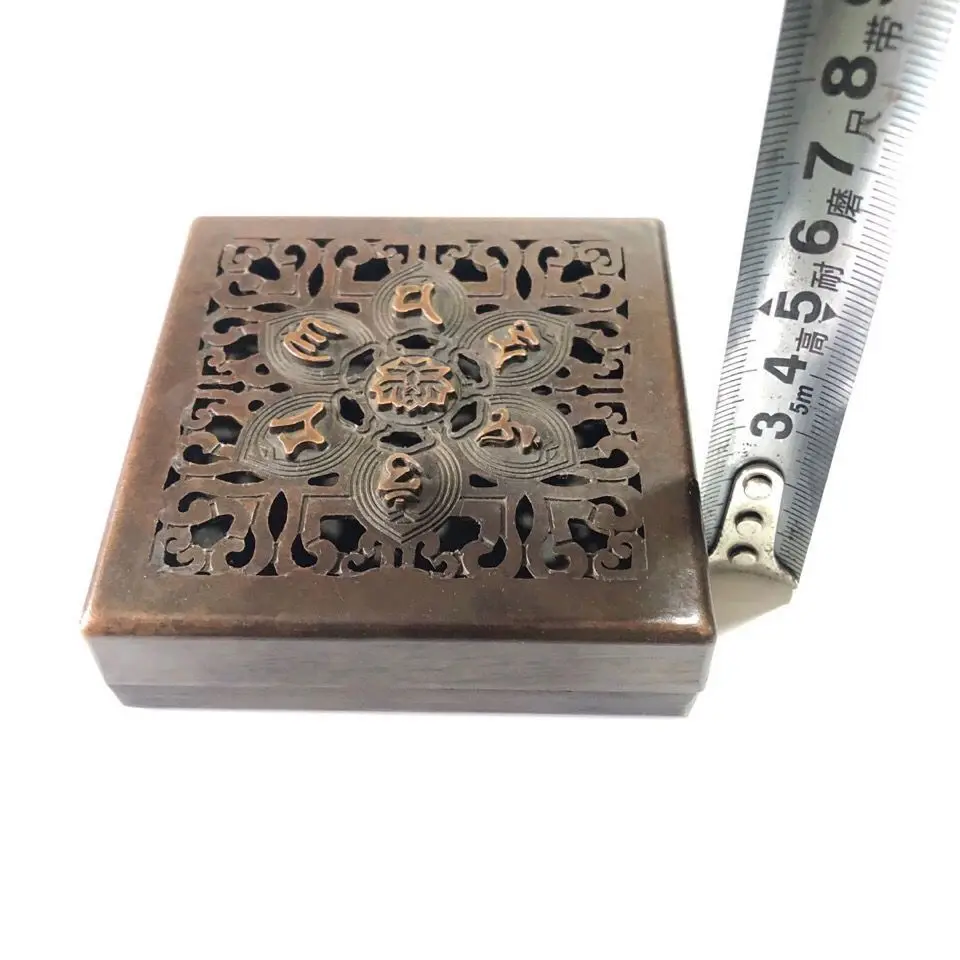 Buddhist six-syllable mantra plate - square lotus design Incense Burner Statue for Tea Home Decor Ornaments