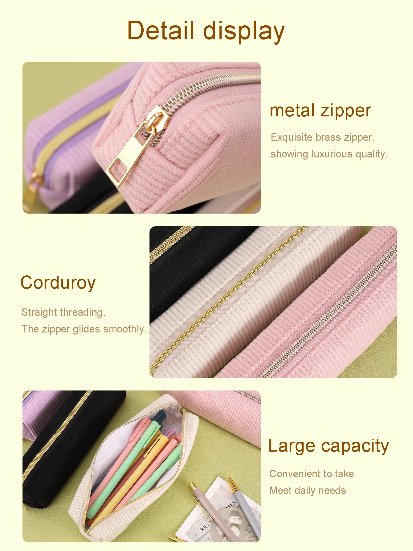 Custom Heat Transfer Name Corduroy Pencil Case, Personalized Text Long Zipper Pen Bag, Stationery Pouch, Custom Gift