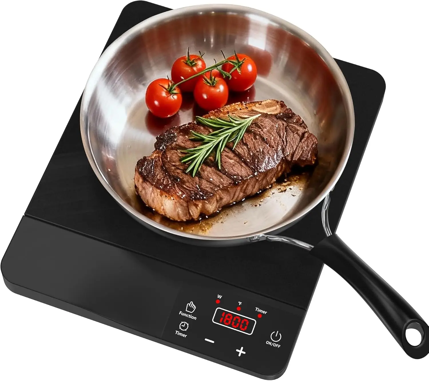 

Portable 1800W Induction Cooktop 110V Single Burner with LED Touch Control, 8 Heat Levels, 4H Timer, Compatible Fry Pan