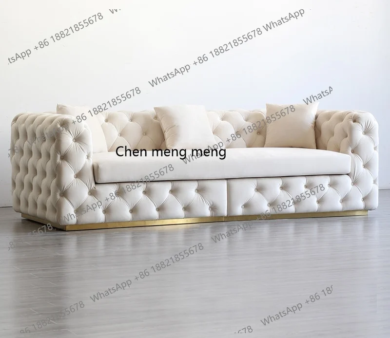

Off-white light luxury flannel sofa straight row living room designer simple American buckle living room combination sofa