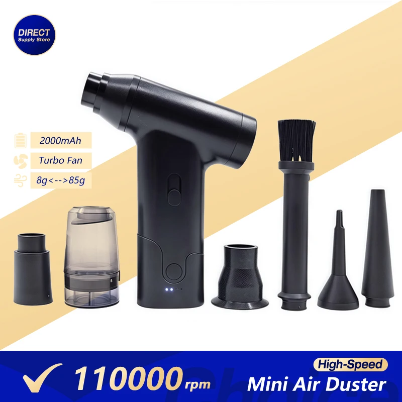 Mini Electric Air Duster & Vacuum – 110K RPM Cordless 2 in 1 Keyboard Cleaner with Adjustable Speed – Portable Dust Removal Tool