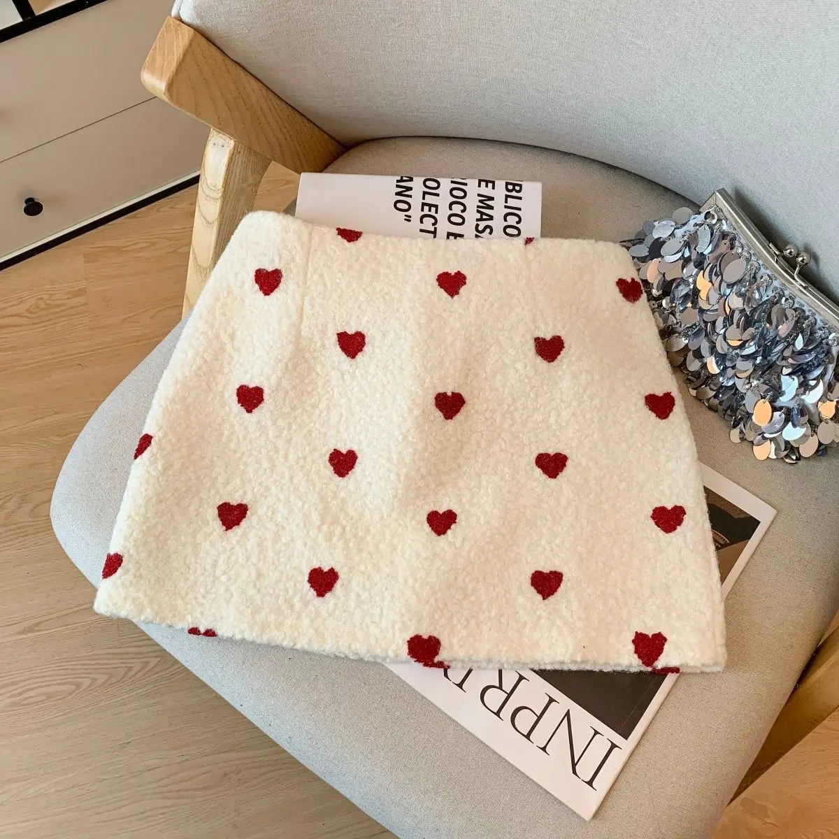 Kids Girl Velvet A-line Skirts 2026 New Arrival Children Casual Heart Shaped Printed Skirt Autumn Winter Thick Cloth Cute Skirts
