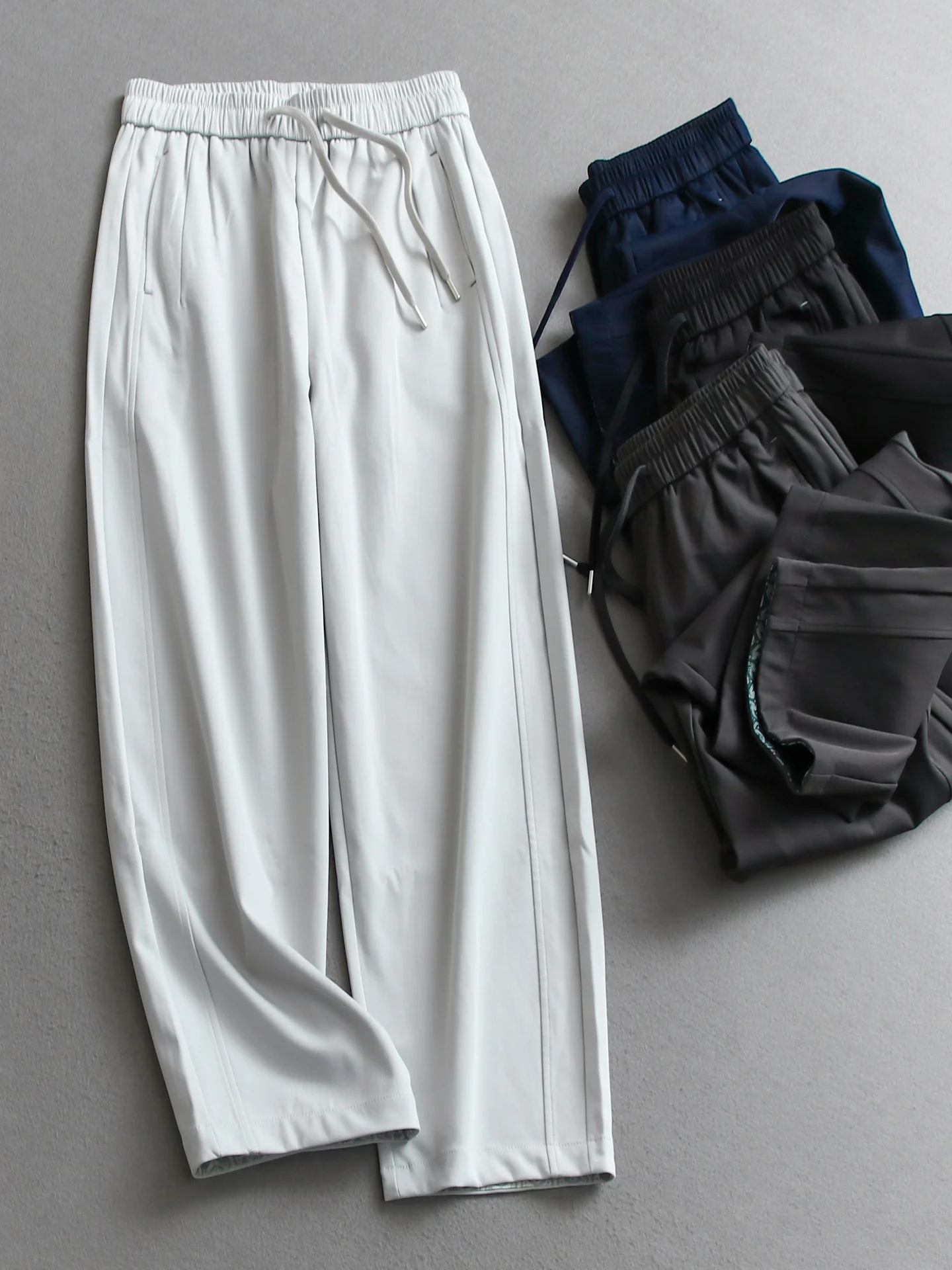 Loose Wide Leg Pants Women's High Waist Drawstring Color Block Cuffed Casual Trousers Cotton Breathable Comfortable V522