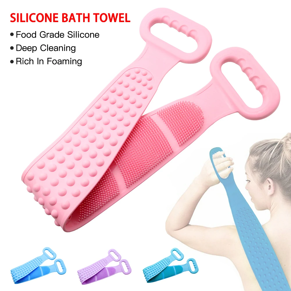 Silicone Back Scrubber Soft Loofah Bath Towel Bath Belt Body Exfoliating Massage For Shower Body Cleaning Bathroom Shower Strap