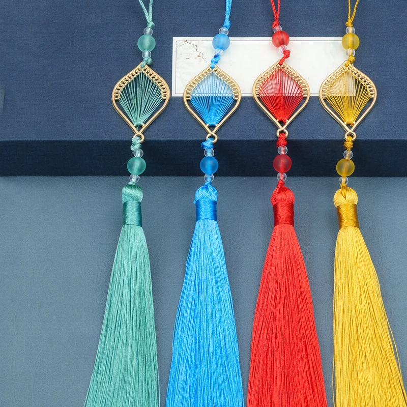 2/5Pcs Leaf Metal Piece Tassel Pendant Chinese Style Beaded Tassels For Fan Car Rearview Mirror Bookmark Sachet DIY Craft Decor