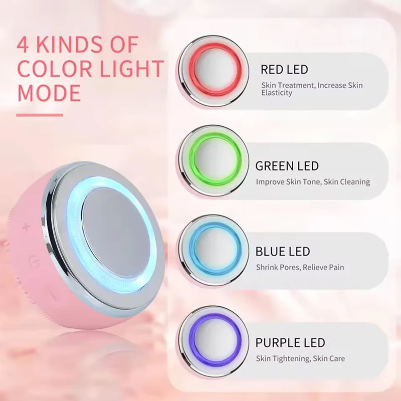2-IN-1 Mee-eter Poriereiniger & LED Foton EMS Trillingen Verwarming Massager Siliconen Borstel Huidverjonging