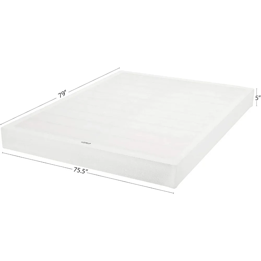 Smart Box Spring Bed Base, 5 Inch Mattress Foundation, Tool-Free Easy Assembly, King, White, 79 x 75.5 x 5 inches (LxWxH)