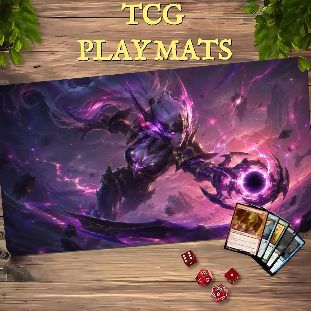 Void Armored Warrior TCG Playmat 35X60CM Cosmic Sky Purple Portal Battle Mat Non‑Slip Durable Stitched Edge Tabletop Playmat
