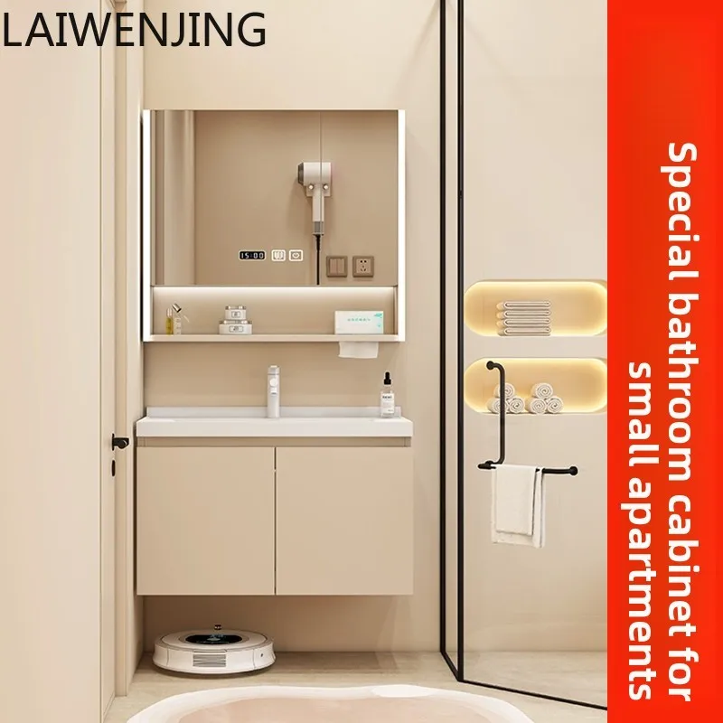 

MJY small apartment bathroom cabinet combination ceramic integrated basin solid wood washing table