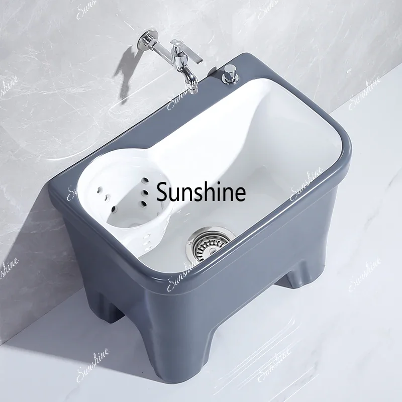 Balcony mop pool wash  pool large floor basin side row  with foot drain basket automatic launching ceramic  FT