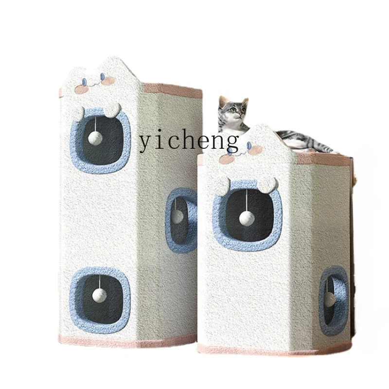 Tqh Cat Climbing Frame Integrated Four Seasons Universal Double Sisal Barrel Scratch Board Winter Warm