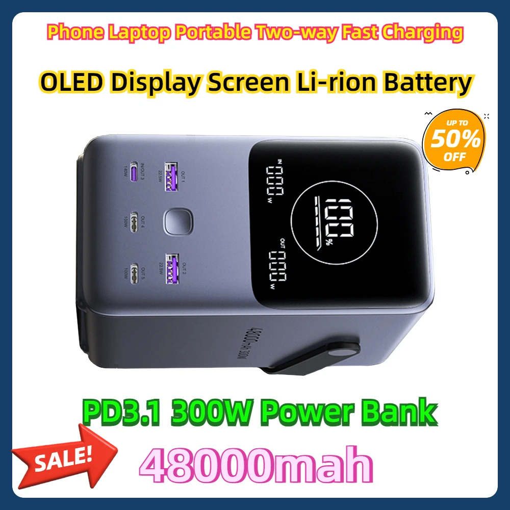 48000mah OLED Display Screen Li-rion Battery LED Light  PPS QC Phone Laptop Portable Two-way Fast Charging PD3.1 300W Power Bank