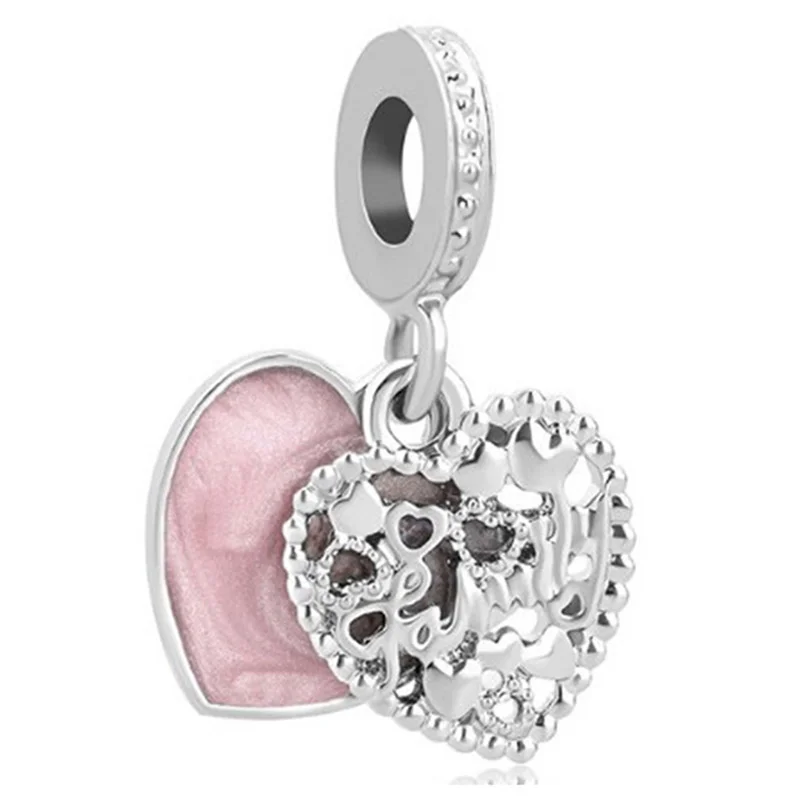 

New Silver Plated Classic Pink Alloy Pendant Charm Beads Bracelet Necklace DIY Fashion Jewelry Accessories