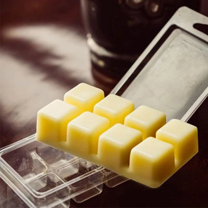 50 عبوة من حاويات تذوب الشمع 8 تجويف قوالب شمع بلاستيكية فارغة شفافة مكعبات صدفي لصهر الشمع