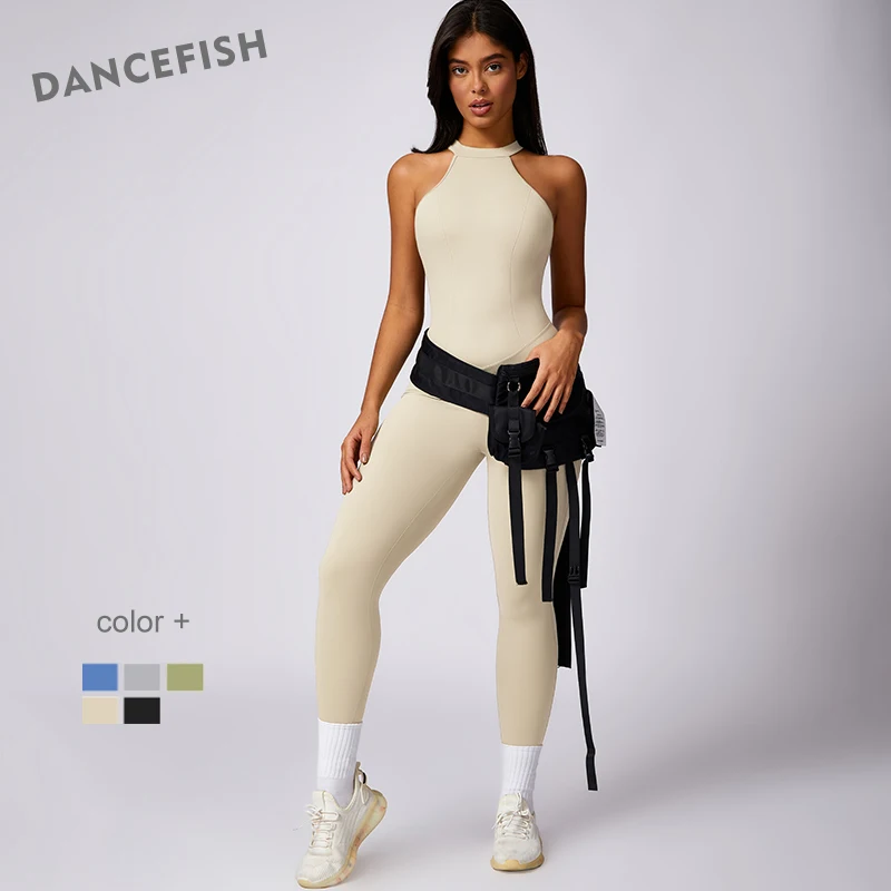 

DANCEFISH Peach Hip Lift Hollow Beauty Back Sport Suit Women Outdoor Running Tight Fit Exercise Quick-dry Aerial Yoga Jumpsuit