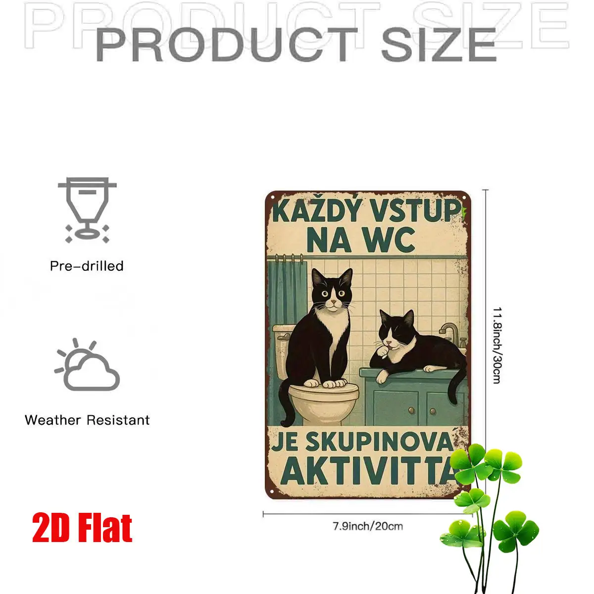 Funny Bathroom Quote Aluminum Sign 2D Flat 1pc, Every Trip To The Toilet Cat Wall Art 20.32X30.48cm