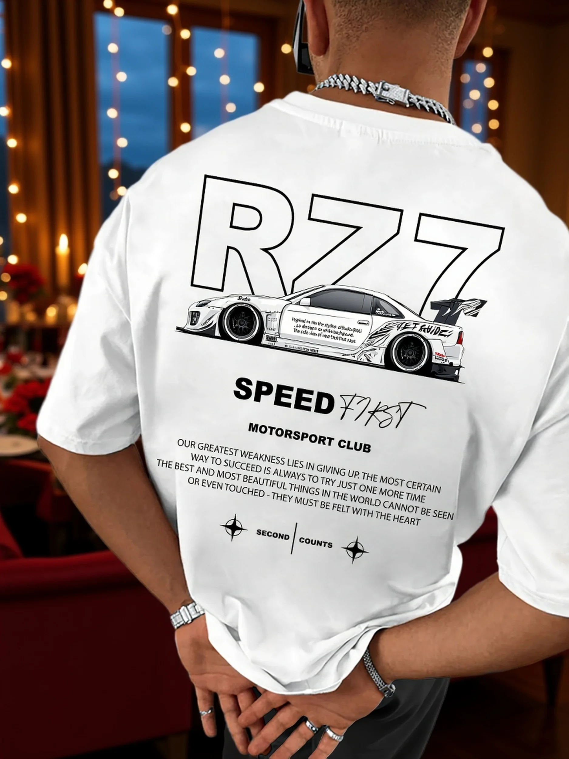 Sommer Neues Herren-Rennmuster-T-Shirt Locker Sitzend Bequem Retro Street Sports Kurzarm-Kleidung Vielseitig Trendy Modisch