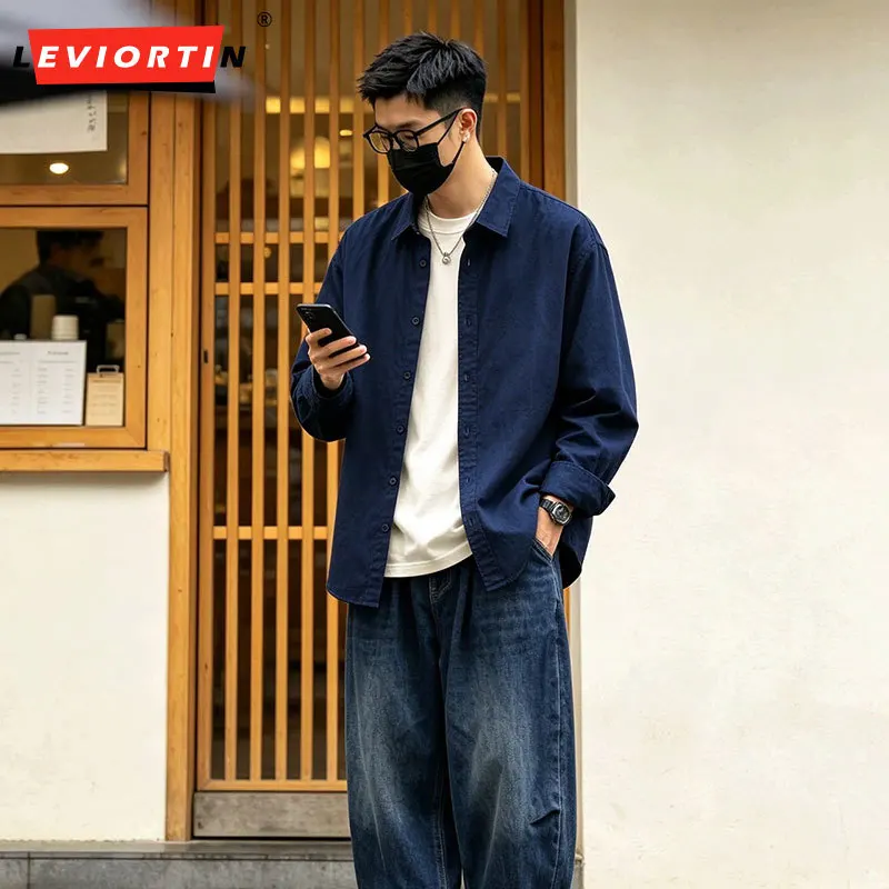 Men's Cotton Linen Long Sleeve Shirt Japanese Style Solid Color Single Breasted Breathable Casual Button Down Dress Shirts