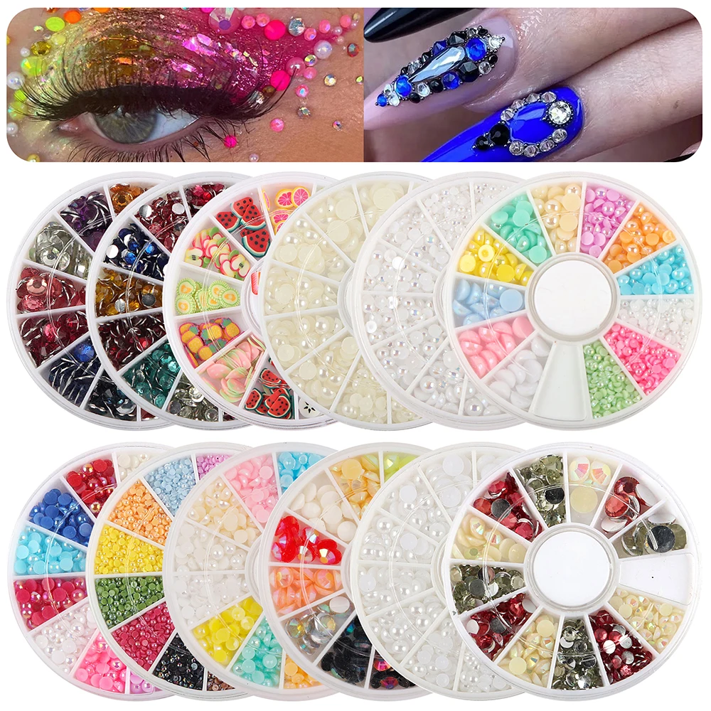 1 Box Multi-size  Half Round Pearl Bead Flatback Resin Rhinestones  For DIY Nail Art  Jewelry Making