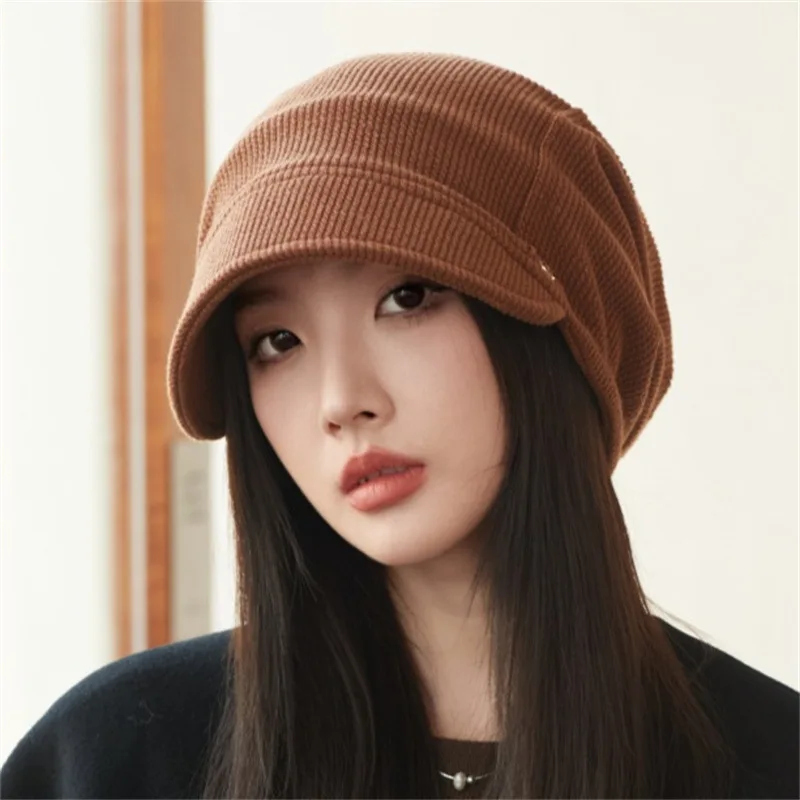 Japanese style women's autumn-winter hat thin fashionable versatile Internet-famous pullover for big head, slouchy and balaclava