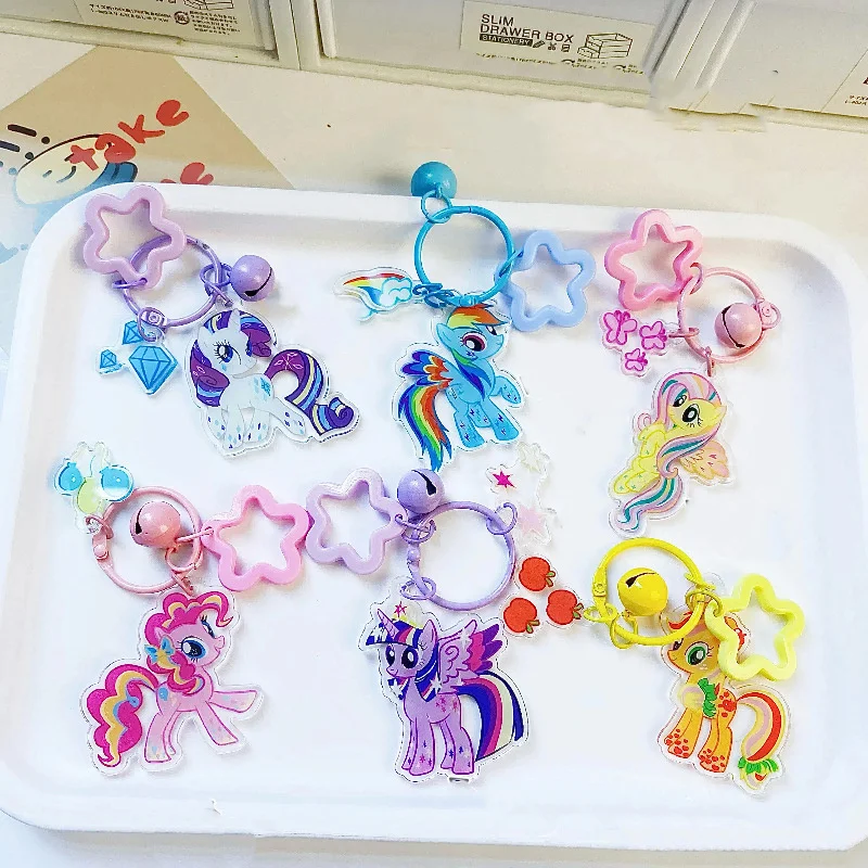 Kawaii My Little Pony portachiavi Pinkie Pie Fluttershy Rainbow Dash Cartoon Anime zaino ciondolo piccola campana accessori regalo giocattolo