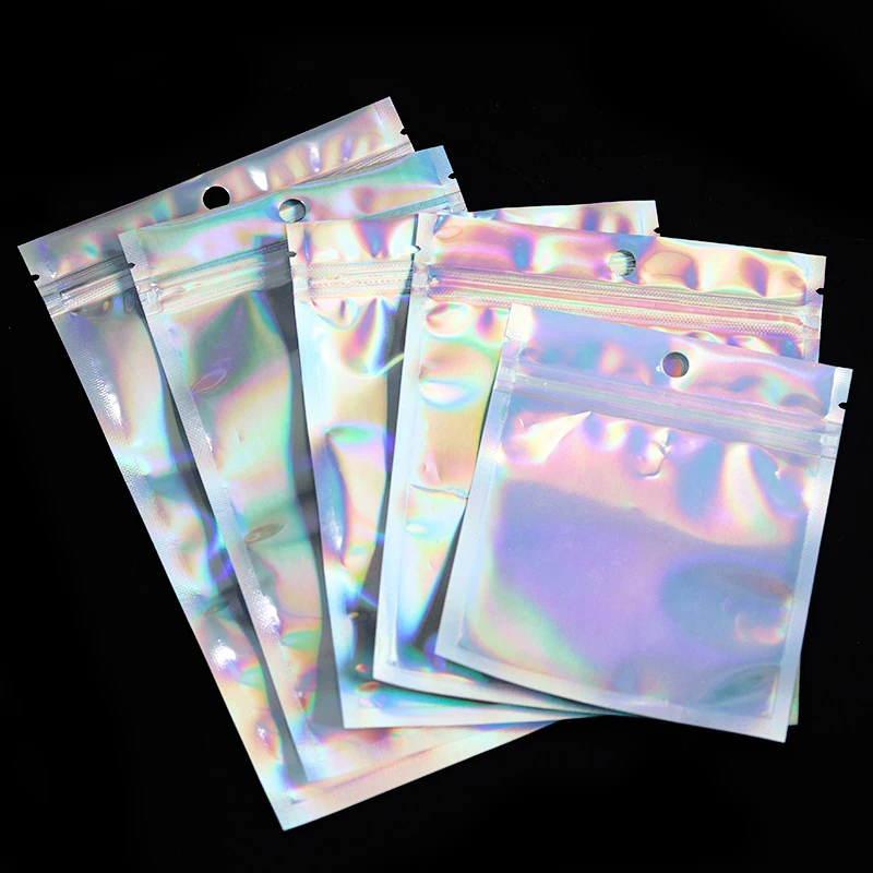 

20pcs/pack Multi Size Aluminum Foil Laser Double-Sided Packaging Bag Self Sealing Bag For Storage Of Miscellaneous Accessories