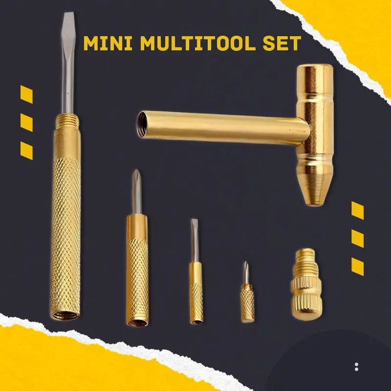 5 In 1 Multifunctional Craft Mini Hammer Screwdriver Set Copper Alloy Gold Detachable Micro Screwdriver Service Hand Tools