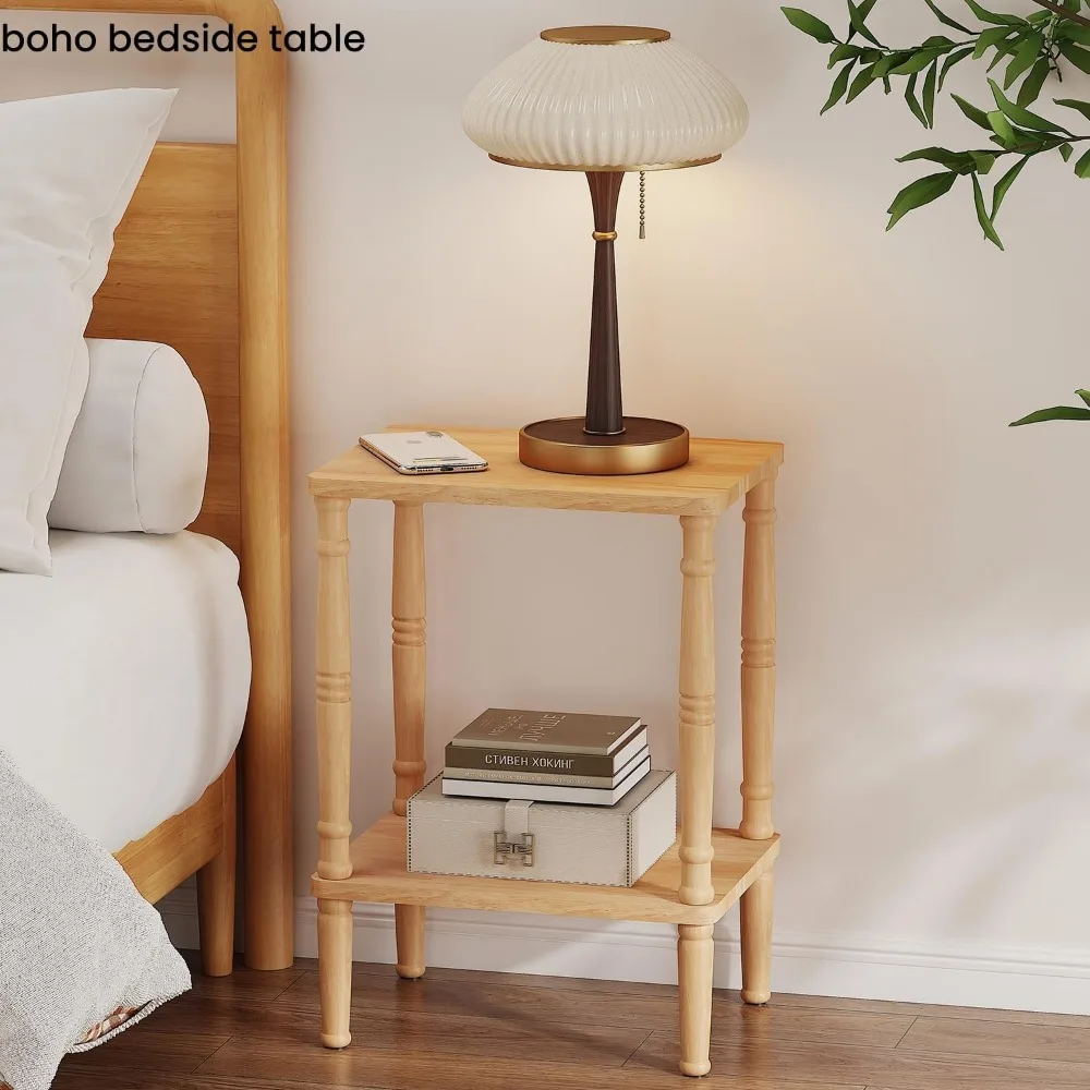 طاولة جانبية من الخشب الصلب مع مساحة تخزين، طاولة نهاية عتيقة للمساحات الصغيرة، مجموعة بدون أدوات #4