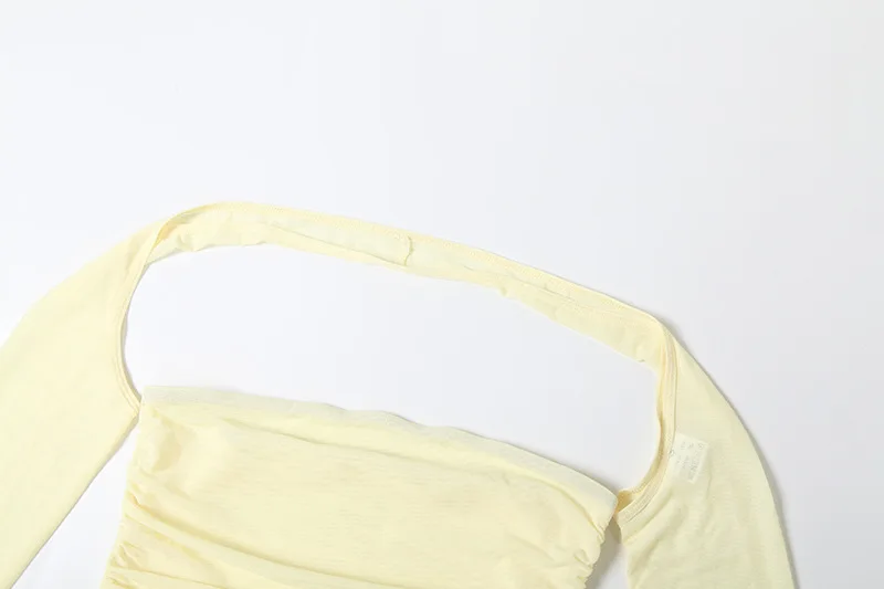 2025 Autumn Gradient Ruched Mesh Bodycon Mini Dress Women Sexy Halter Long Sleeve Cape Strapless Side Ribbons Party Clubwear