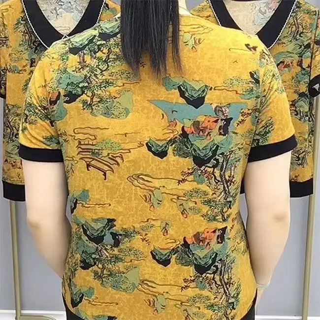 Vintage Printed Lapel Spliced Button Short Sleeve Blouses Women's Clothing 2024 Spring New Loose Casual Tops Office Lady Shirts