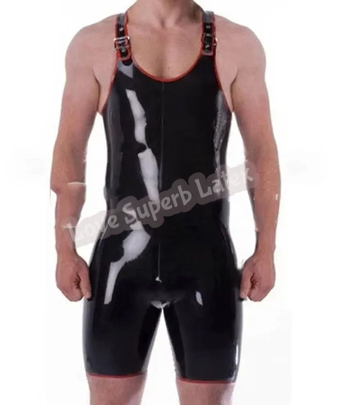 수제 라텍스 점프 슈트 고무 Gummi 스키니 슬링 민소매 피트니스 세트 블랙 레드 고무 라텍스 바디 슈트