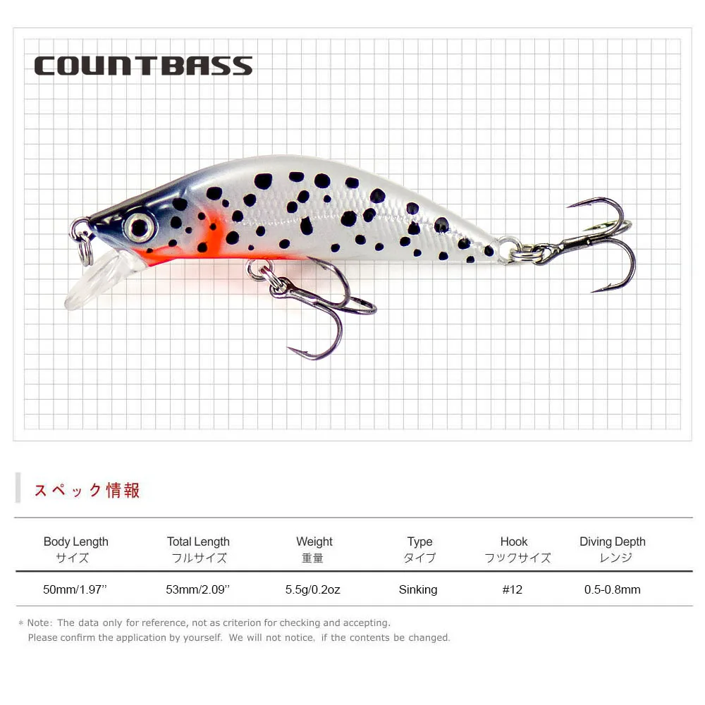 COUNTBASS Trout Minnow 50mm 5.5g (1.97'' 0.2oz) Sinking Fishing Lures Plastic Wobbler Perch Leurre Angler’s Tackle