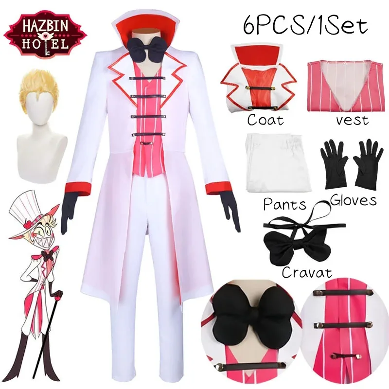 

Hazbin Lucifer Cosplay Morning Star Costume Wigs Men Uniform Suit Jacket Vest Pants Wig Halloween Birthday Party Men Costume