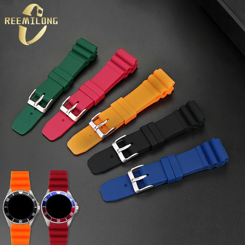 Silicone rubber watch strap 20 22mm Hi-Q waterproof soft black blue orange red men watchband bracelet For CASIO MDV-106 MTP-VD01