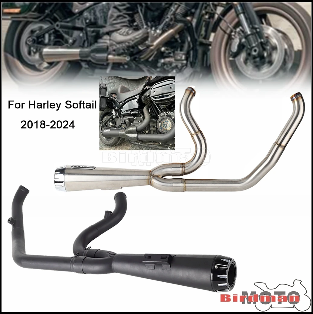 2 into 1Motorcycle Muffler Pipe Exhaust System For Harley Softail Low Rider ST FXLRST S FXLR Street Bob Standard FXST 2018-2024