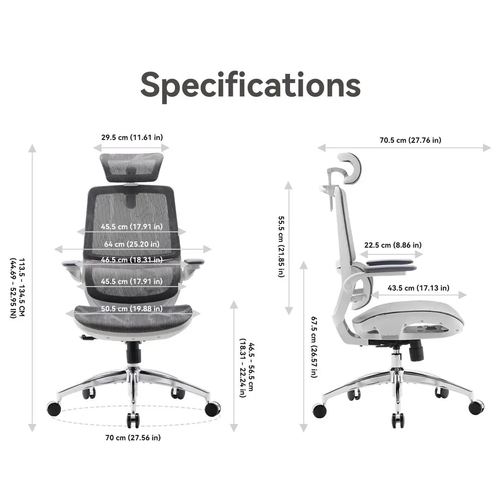 M59AS Ergonomic Desk Chair with 3D Flipup Armrests Dual Back Design Adaptive Dynamic Lum Support for Office Computer Use