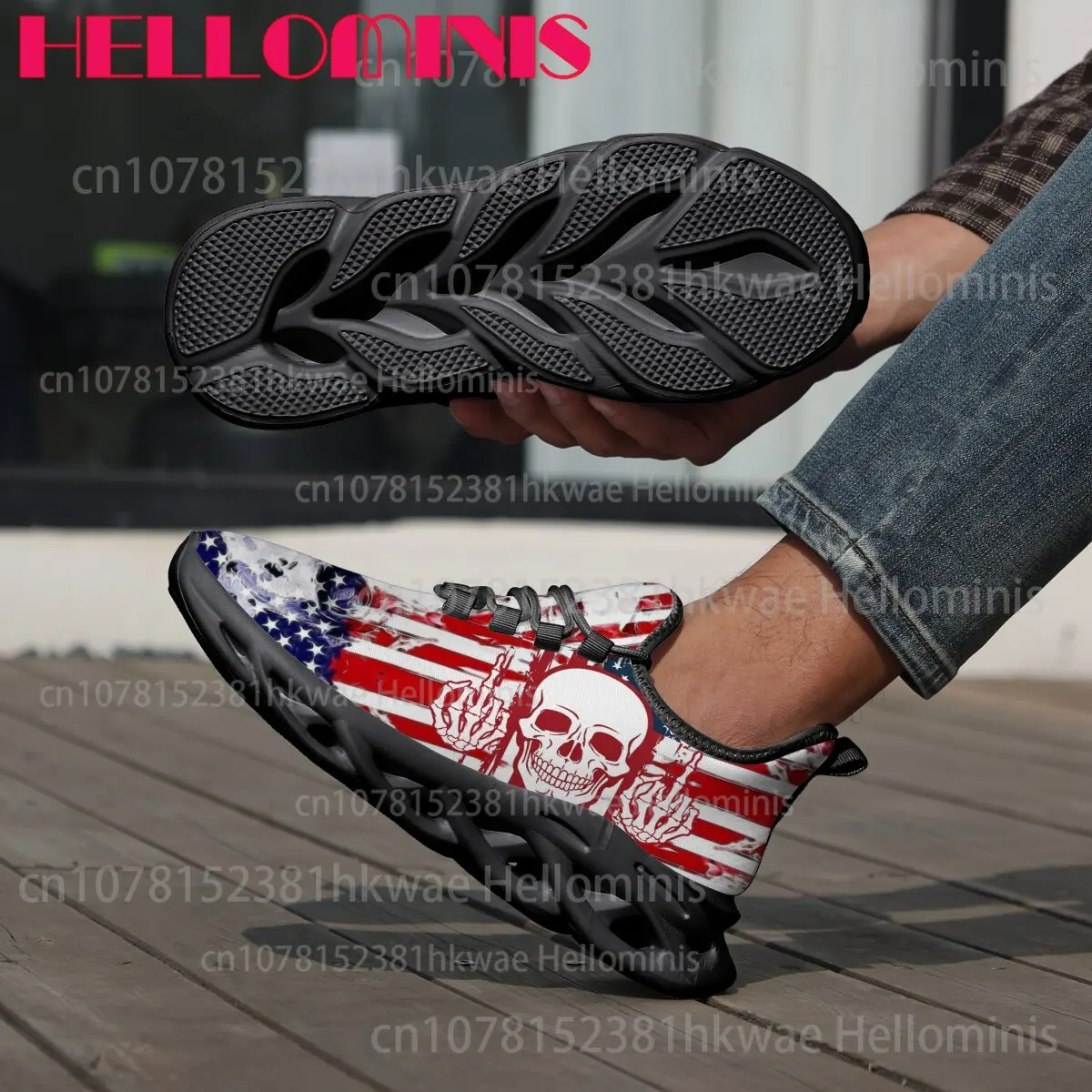 Picture 3: Unisex American Flag Skeleton Print Walking Sport Shoes Breathable Mesh Lightweight Sneakers Goth Wave Chunky Casual Footwear